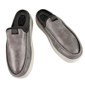 NEW Hey Dude Austin Lift Classic Metallic Charcoal Slip On Mule Loafers Womens 9